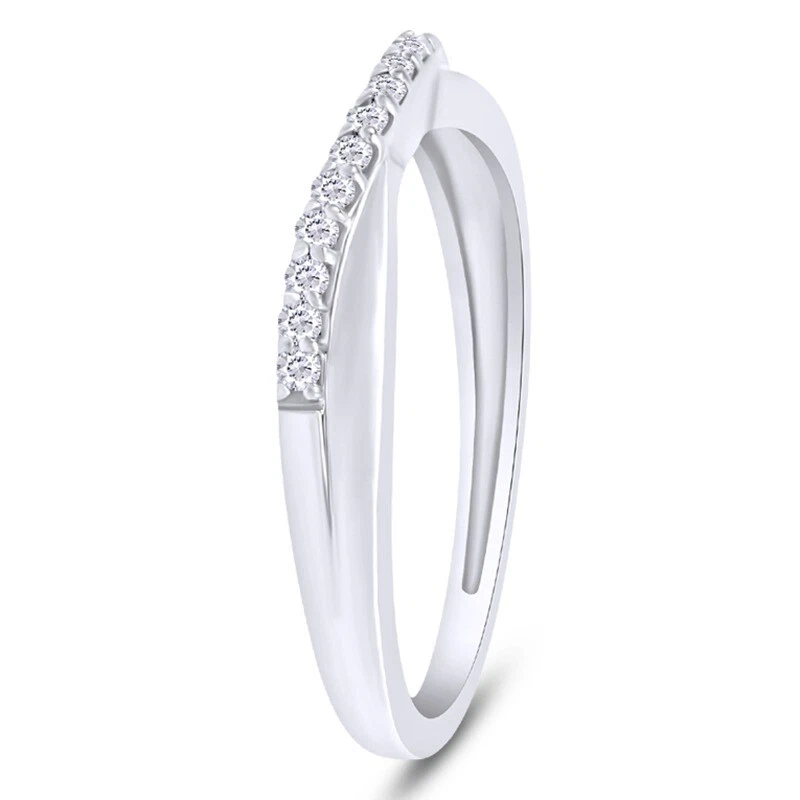 Alianza de boda contorno torcido oro macizo 14K corte redondo circonita cúbica Foto 4 de 4