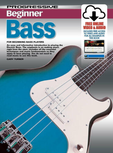 PROGRESSIVE BEGINNER BASS GUITAR BOOK LEARN TO PLAY Online Audio - Picture 1 of 1