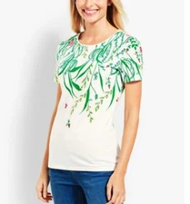 Talbots Woman Plus FLORAL TRELLIS White TEE Top Blouse Petite 2X