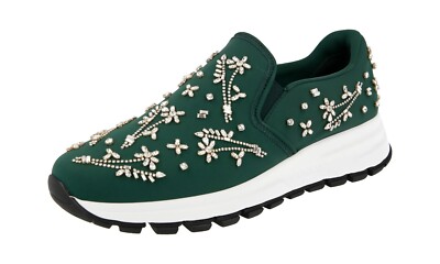 PRADA CRYSTAL PRAX 01 Slip-on Sneakers - 1S1321 - Green White -  US 9 EU 39 UK 6