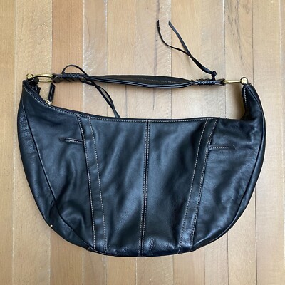Tignanello Black Leather Purse Handbag With Gold Accent Hardware
