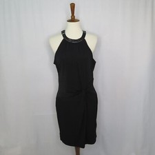Michael Kors Halter Black Sleeveless Dress Large Twisted Front Party Buckle NWOT