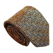 Enro Necktie Gold Geometric Pattern Silk Neck Tie Jacquard Fabric 59x3.5"