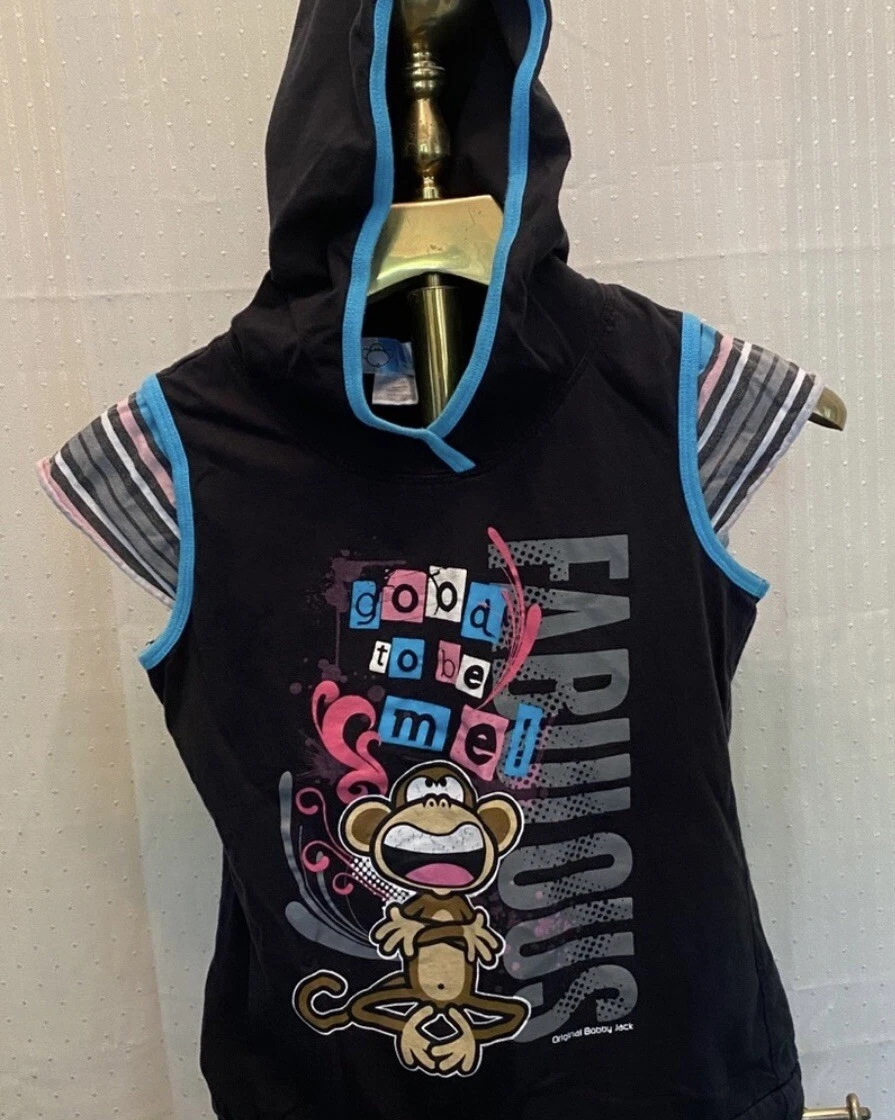 Bobby girls hooded monkey cap sleeved Large shirt