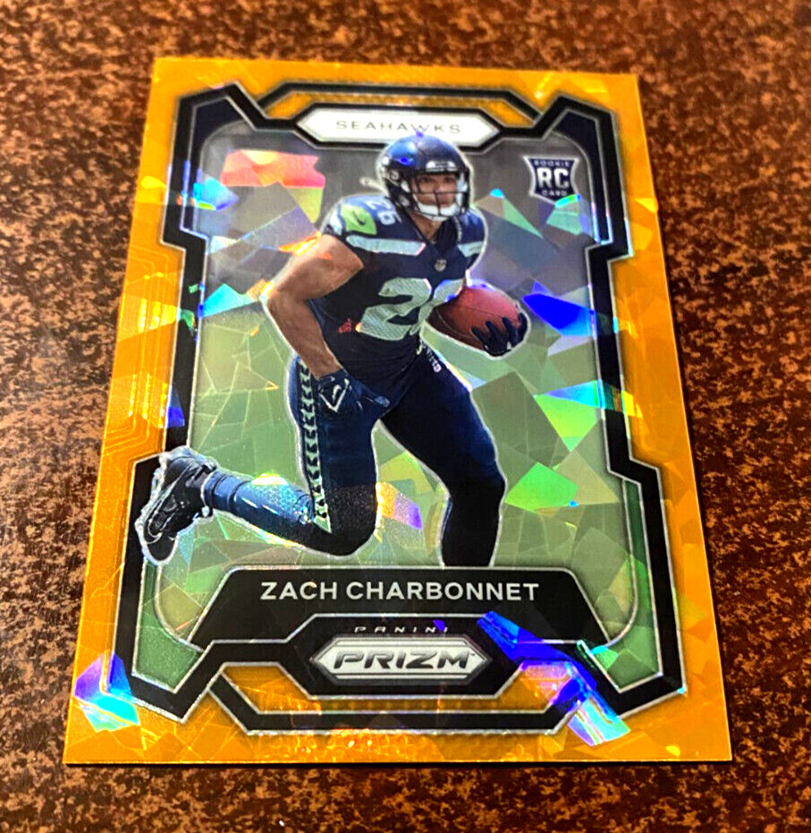 2023 Panini Prizm Zach Charbonnet "ORANGE" Ice Rookie RC 392 SP SEATTLE SEAHAWKS