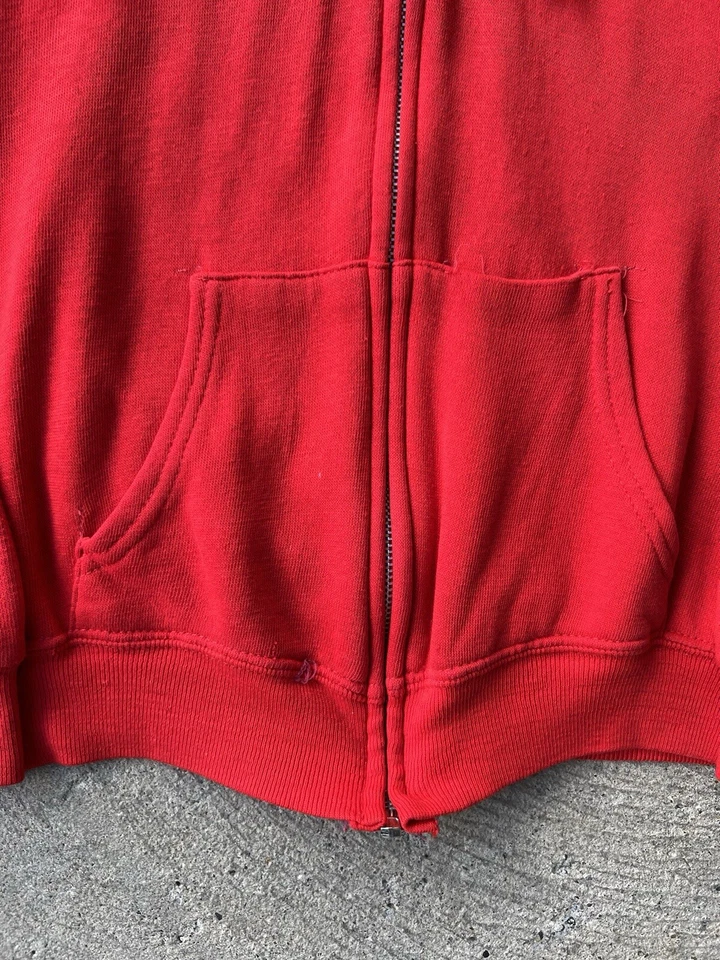 Vintage años 70 grande rojo sudadera con capucha vintage años 70 acrílico cremallera cremallera completa grunge Foto 3 de 4