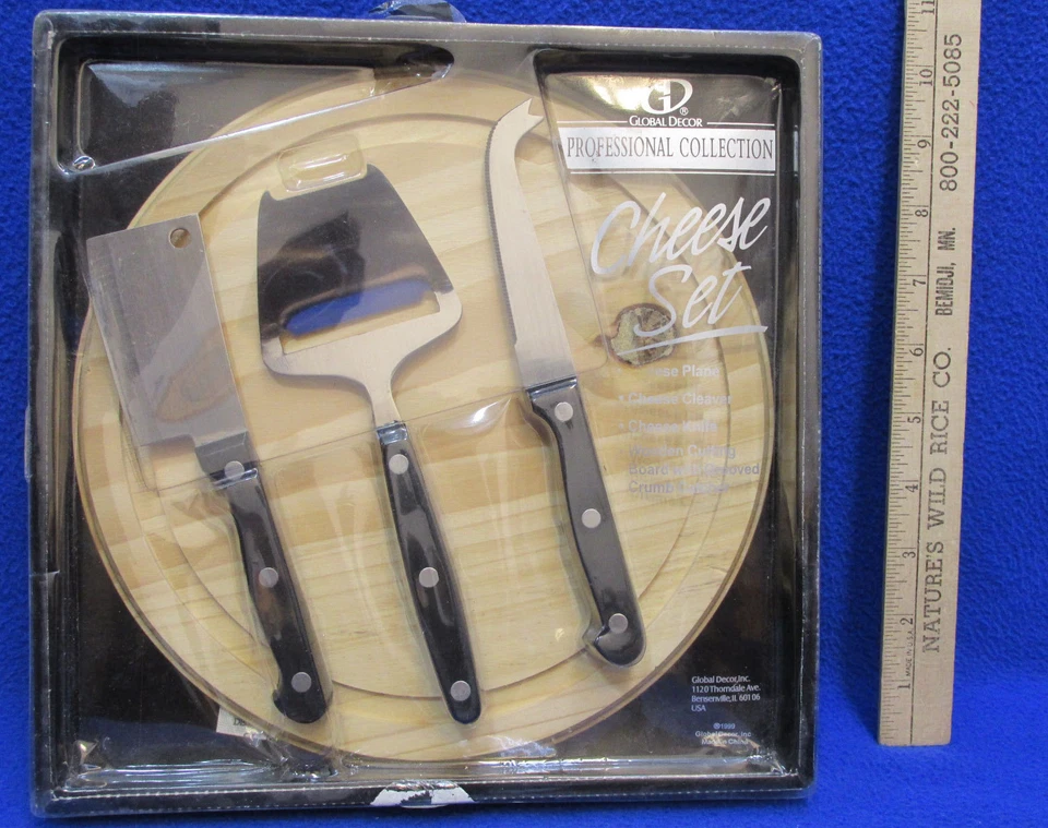 Nuevo Juego para Servir Queso Global Decor Tabla Redonda de Madera 3 Cuchillos para Cortar Rebanadas Foto 2 de 2