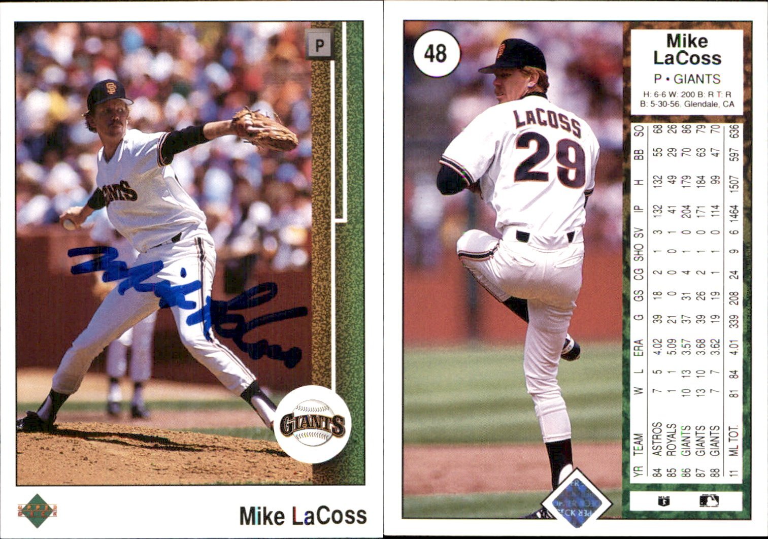 Mike LaCoss Signed 1989 Upper Deck #48 Card San Francisco Giants Auto AU