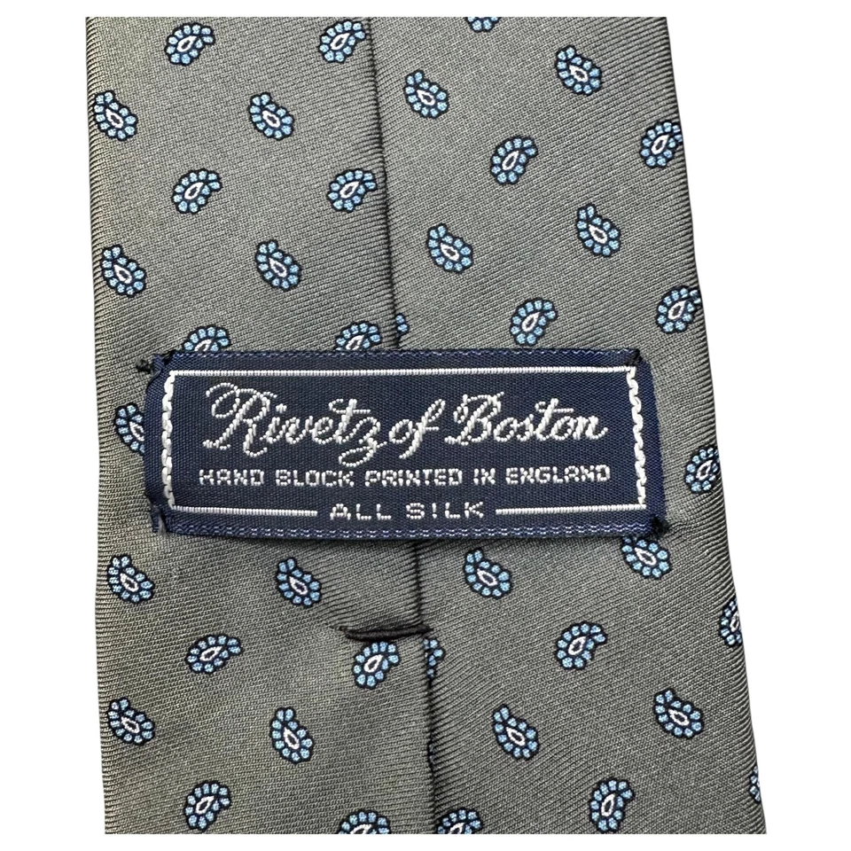 Corbata Rivetz of Boston Para Hombre Seda Estampado Paisley Bloque a Mano Hecha en Inglaterra Clásica Foto 4 de 4