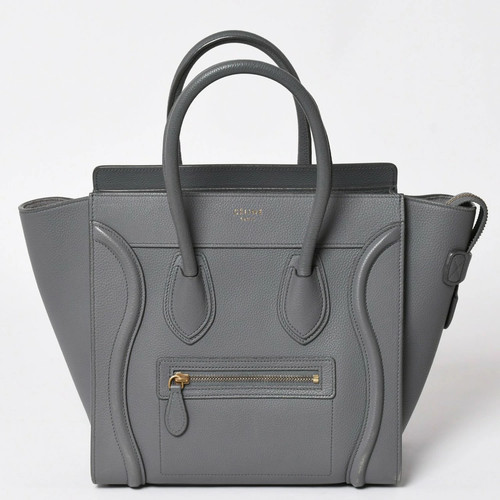 CELINE Luggage Micro Shopper Shoulder Handbag Souris Gray Calfskin Suede