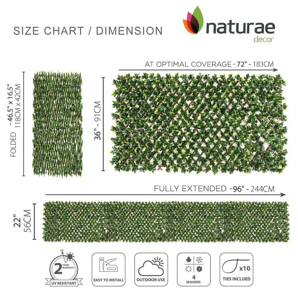 NATURAE DECOR Expandable Pvc Trellis Hedges 36" X 72" Gardenia Artificial Leaf