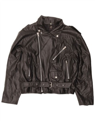VINTAGE Damen Grafik Oversized Biker Jacke UK 16 Large schwarz AX15