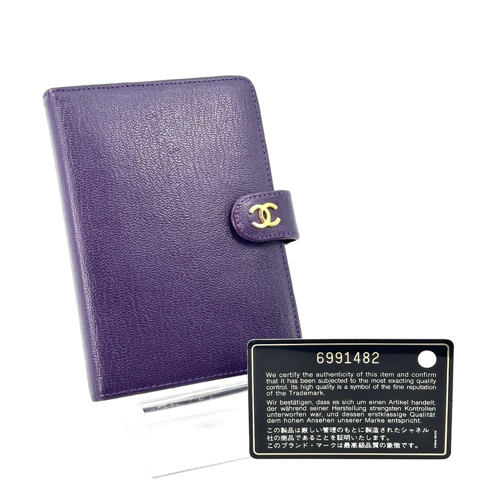 Chanel Leather Notebook Cover Guarantee Card Purple Gold Purse Authentic - Image 2 of 4