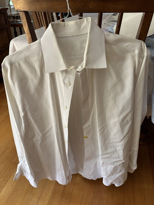Bugatchi Uomo White Non-Iron 100% Cotton Dress Shirt 17.5 34/35 Classic