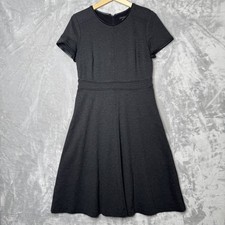 Ann Taylor Dress Womens 6 Gray Short Sleeve Faux Leather Trim Fit Flare Work