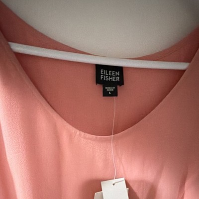 Eileen Fisher Pink Silk Georgette Sheer Overlay A-Line Long Dress L