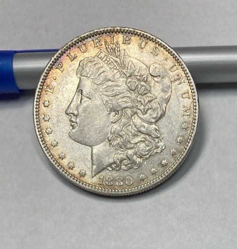 1880-O Morgan Silver Dollar Better Date AU Touch of Color