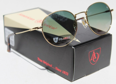 AMERICAN OPTICAL Round AO-1002 POLARIZED Sunglasses Gold/Green ST TO EGN-P NEW