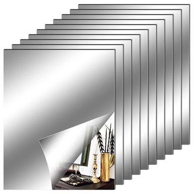 10 Pieces Flexible Mirror Sheets, Self Adhesive Decorative Plastic Mirror Til...