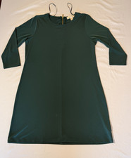 Michael Kors Sheath Dress Womens L Green 3/4 Sleeve Gold Zip Back