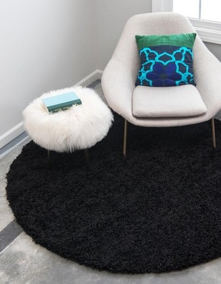 Unique Loom Solid Shag Collection Area Rug 5 3 Round Jet Black 3151363