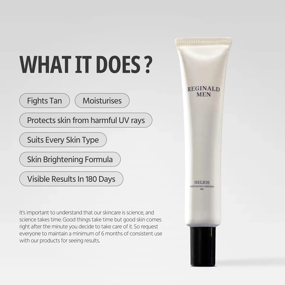 Protector solar Reginald Men FPS 50 PA++++ | Iluminador e hidratante (paquete de 2) Foto 4 de 4