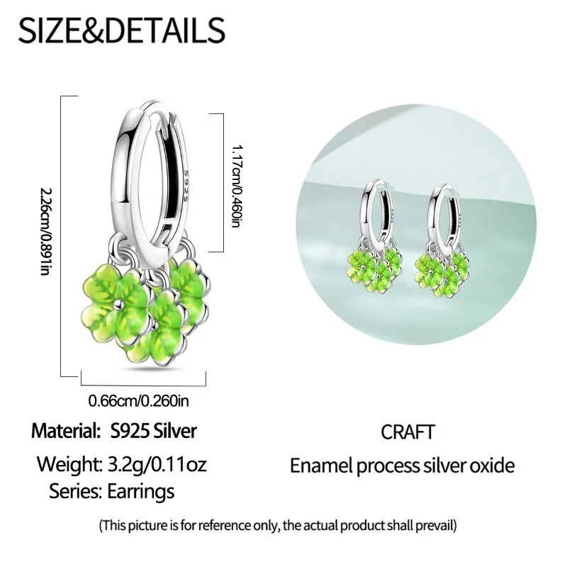 Pendientes de aro de trébol de la suerte de plata esterlina 925 KUNSIR para mujer joyería boda Foto 2 de 4