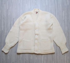 Vintage Princeton Award Cardigan Womens Small Wool Hand Knit Ecru 50s 60s Pocket