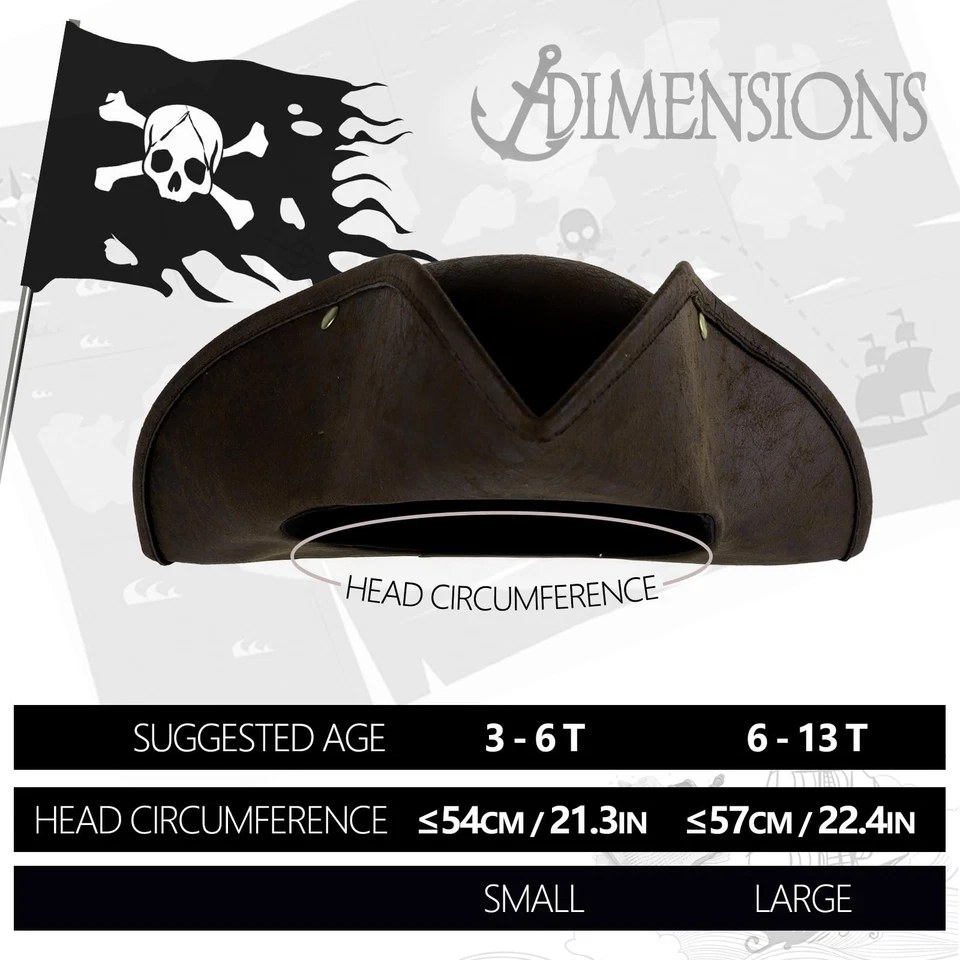 Sombrero Pirata para Niños Envejecido Estilo Colonial Tricornio Sombrero para Niño 3-13T Foto 4 de 4