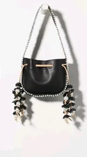 Lele Sadoughi Pearl  Leather Shoulder Bag Black Ivy Saddle Retail $345