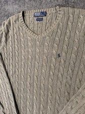Vintage Polo Ralph Lauren Cable Knit Sweater Tan Crewneck Men  s Large 80  s Warm