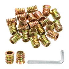 100 Pcs Threaded Insert for Wood, 3/8" - 16 Threaded Studs 20mm Length, Gold