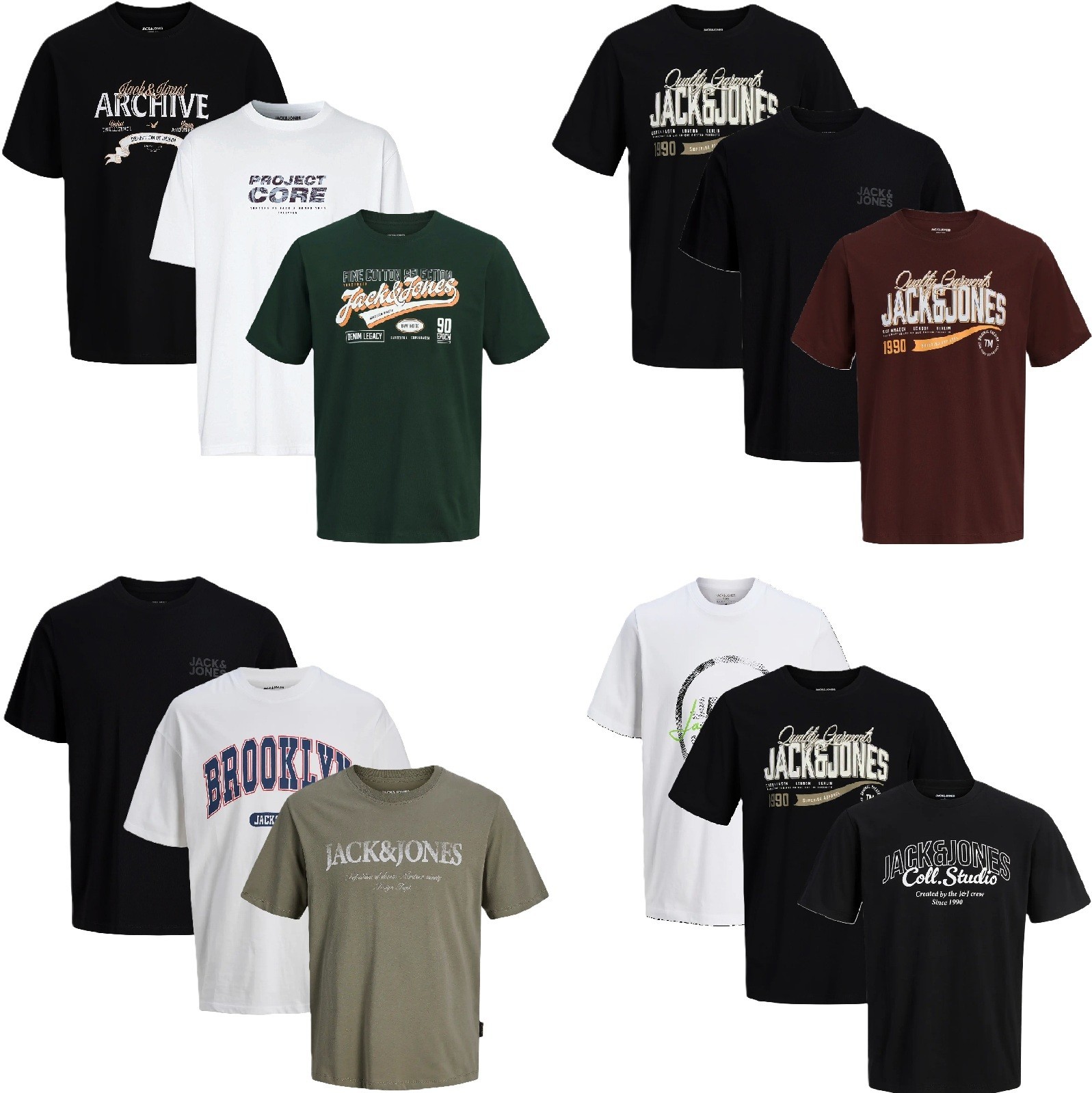 Jack Jones T-Shirt Uomo Confezione da 3 Maglietta Girocollo S M L XL 2XL Tee Shirt T Men