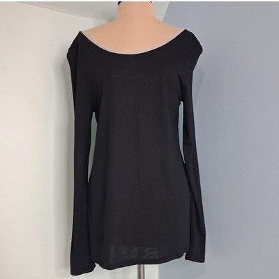 Camaieu Black Long Sleeve Twisted Open Back Knot Top Slub Knit Size L