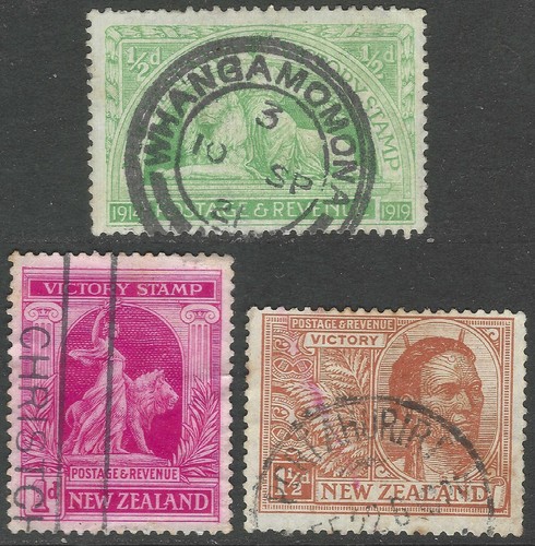 New Zealand. 1920 Victory. ½d, 1d, 1½d Used. SG 453, 454, 455