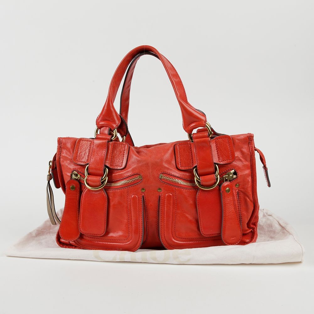 Chloe Red Leather Bay Two-Pocket Tote and Shoulder Bag