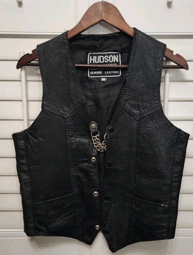 Women's Hudson Leather Vest Black With Pull Chain Size 36 Small See Pictures - Picture 1 of 14