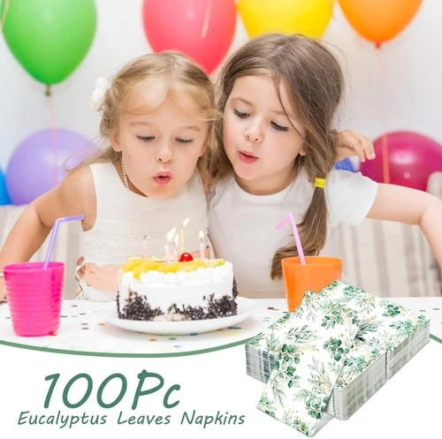 100 Pcs Eucalyptus Napkins 3 Ply Disposable Eucalyptus Leaf Paper Green Leaves - Picture 4 of 4