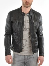 New Mens Leather Jacket real lambskin coat biker motorcycle racer cafe Slim M747