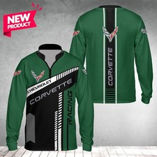 Custom Name - Men's Corvette C8 Logo Zip Long Sleeve Shirt All Size S-5XL