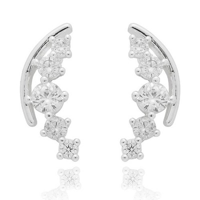 equilibrium Glam Curve Sparkle Silver Plated CZ Earrings
