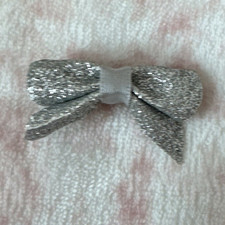 Silver Glitter Bow Hair Accessory, Fabric Solid Bow for Women Casual