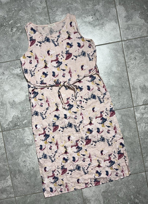 BELLAMBIA Italy Linen Sleeveless Midi Shift Dress Lagenlook Pink Tie Dye M