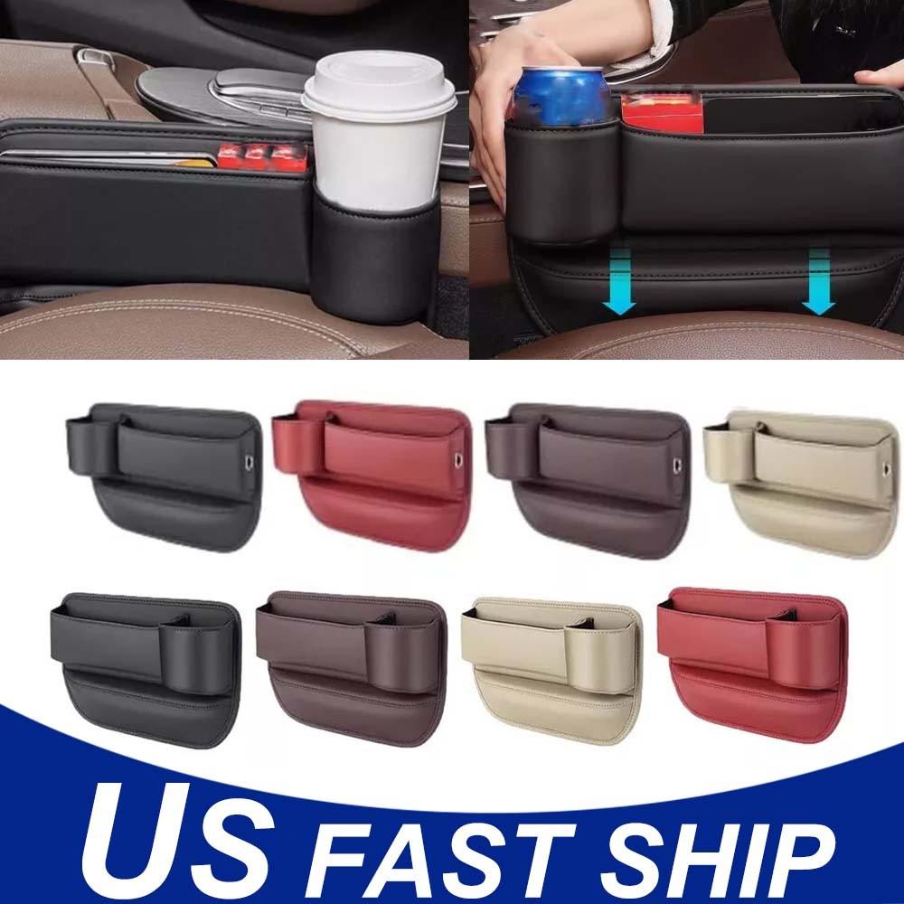 Leather Car Seat Gap Organizer with Phone Holder and Storage Pockets