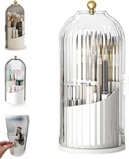 1 Pcs Makeup Brush Holder Organizer with Clear Lid 360 Rotating Sliding Opening