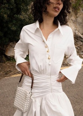 self portrait WHITE COTTON GATHERED MINI DRESS $ 520 US 0 UK 4