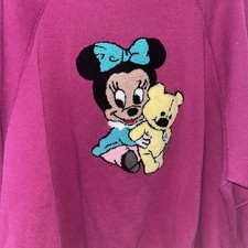 Vintage Girl s Mickey Minnie Mouse Disney PINK Embroidered HTF Sweater L USA