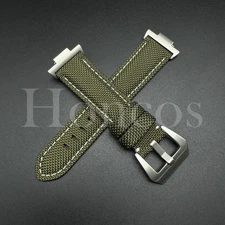 Fabric Canvas Leather Watch Strap Band Buckle Fits Tissot PRX Adapter Green/WHT