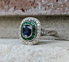 Vintage Art Deco Style Sapphire Lab-Created Diamond Double Halo Ring 925 Silver