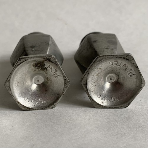 Vintage JCB Pewter Salt & Pepper Shakers 3.5 inch Hexagon Shape Footed - Picture 7 of 10